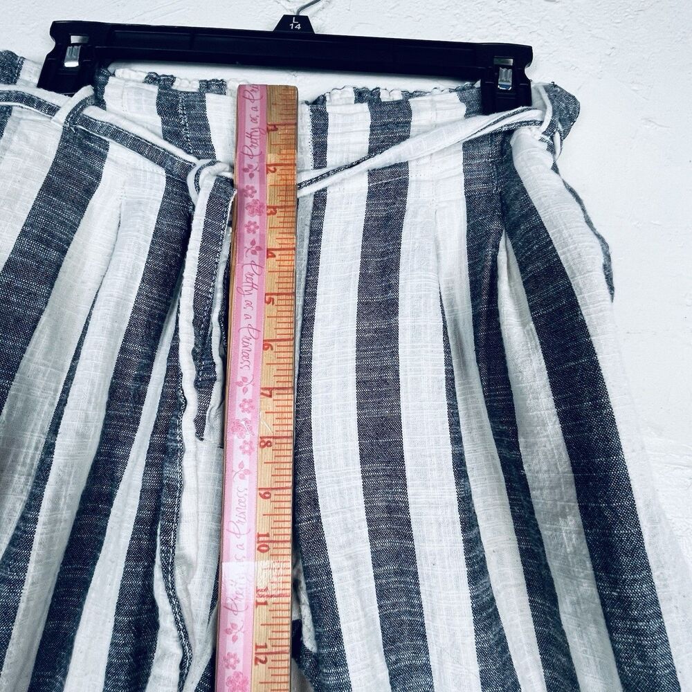 Indigo Rising Linen Cotton Wide Leg Pants Striped Belted Women’s M - Picture 8 of 12